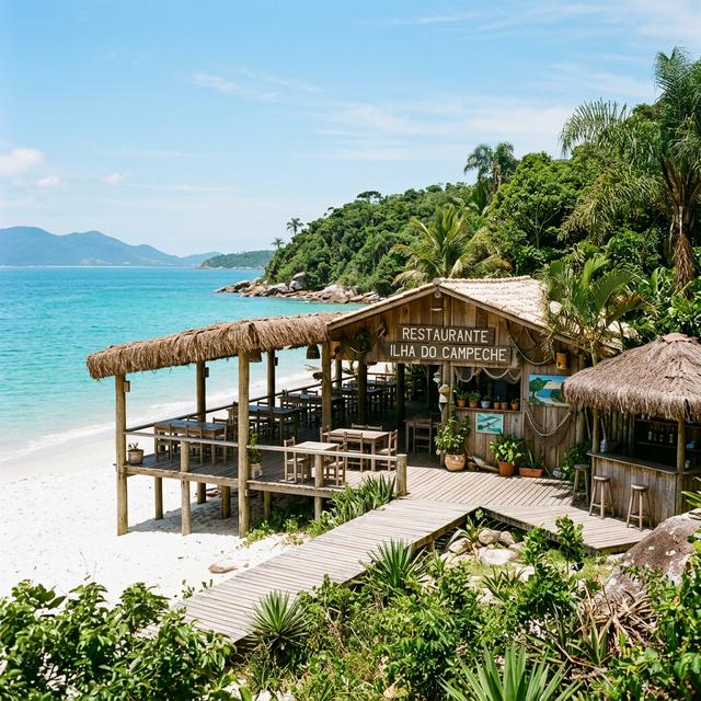 Estrutura rústica e charmosa do restaurante local integrado à natureza vibrante
