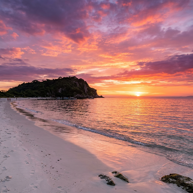 Pôr do sol dourado sobre o mar com silhueta de embarcações